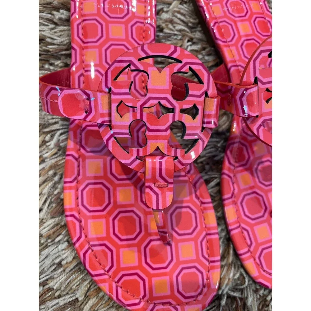 Tory Burch Miller Sandals Flip Flop Orange Coral Pink Thong Size 8.5